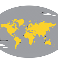 A map showing some of the locations of FPSOs around the world